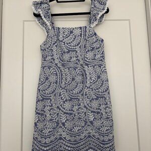 Alice + Olivia Honor Flutter Sleeve Cotton Eyelet Dress In Chambray Size 4